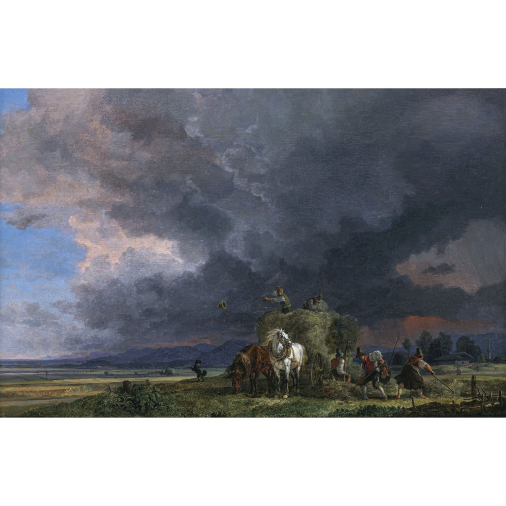 Heinrich Bürkel - Hay harvest with approaching thunderstorm