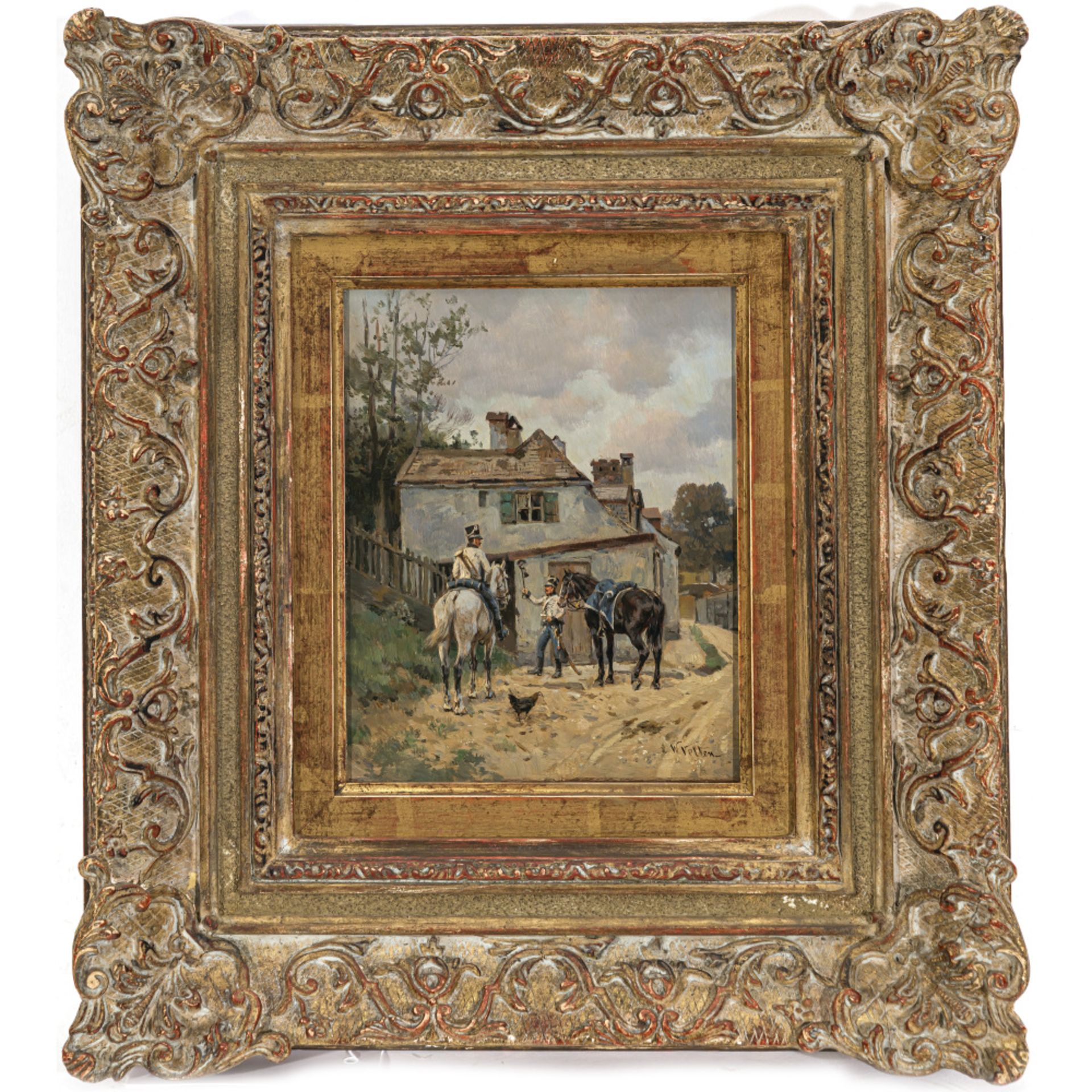 Wilhelm Velten - Soldiers in front of a house - Image 2 of 2