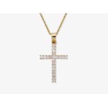 A cross pendant necklace decorated with princess-cut diamonds - Belgium