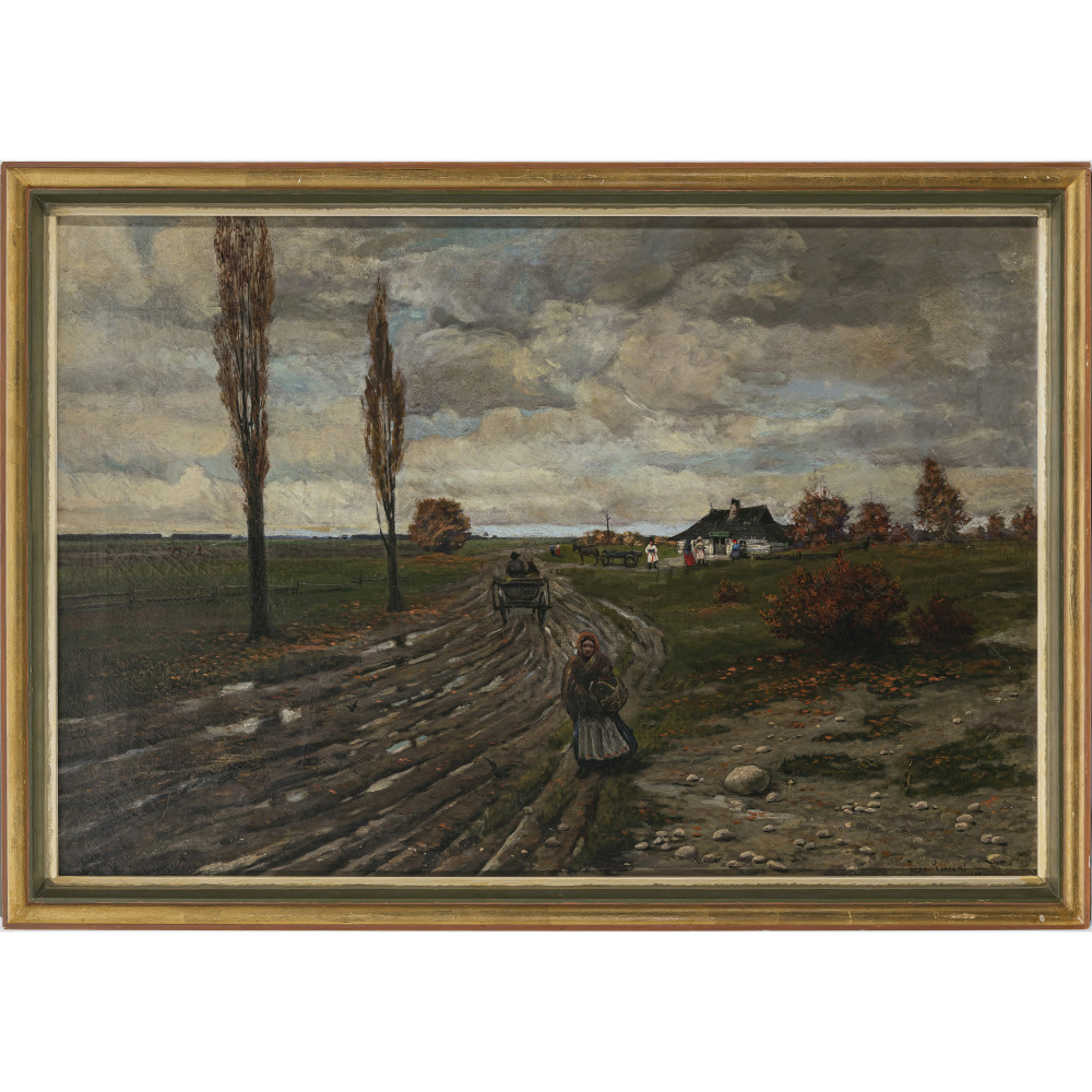 Józef Rapacki, zugeschrieben - Autumnal country road with cart and figures - Image 2 of 2