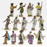 14 figures from the Commedia dellArte - Meissen, mostly after the models by J. J. Kändler and P. Rei