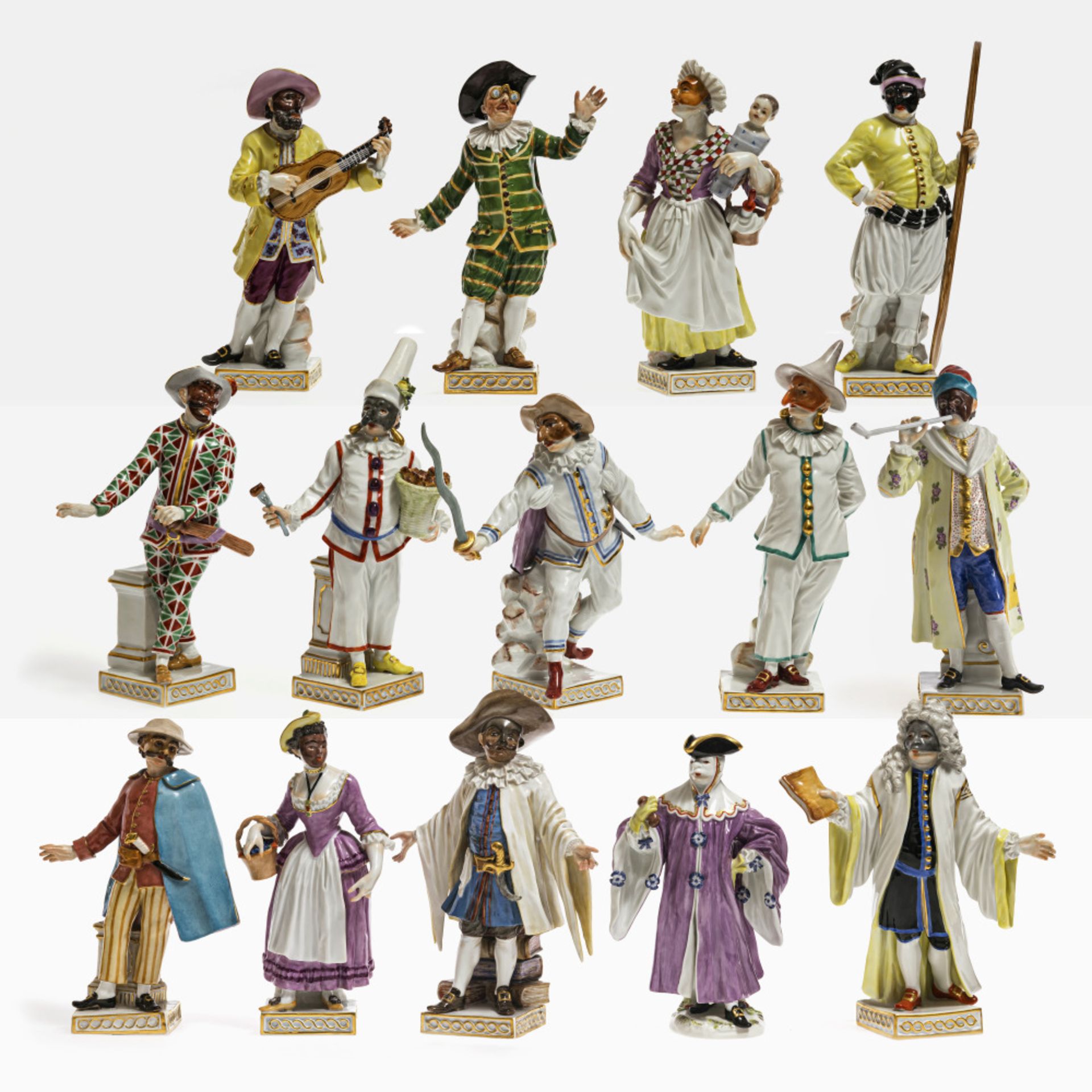 14 Figuren aus der Commedia dellArte - Meissen, meist nach Modellen von J. J. Kändler und P. Reinick