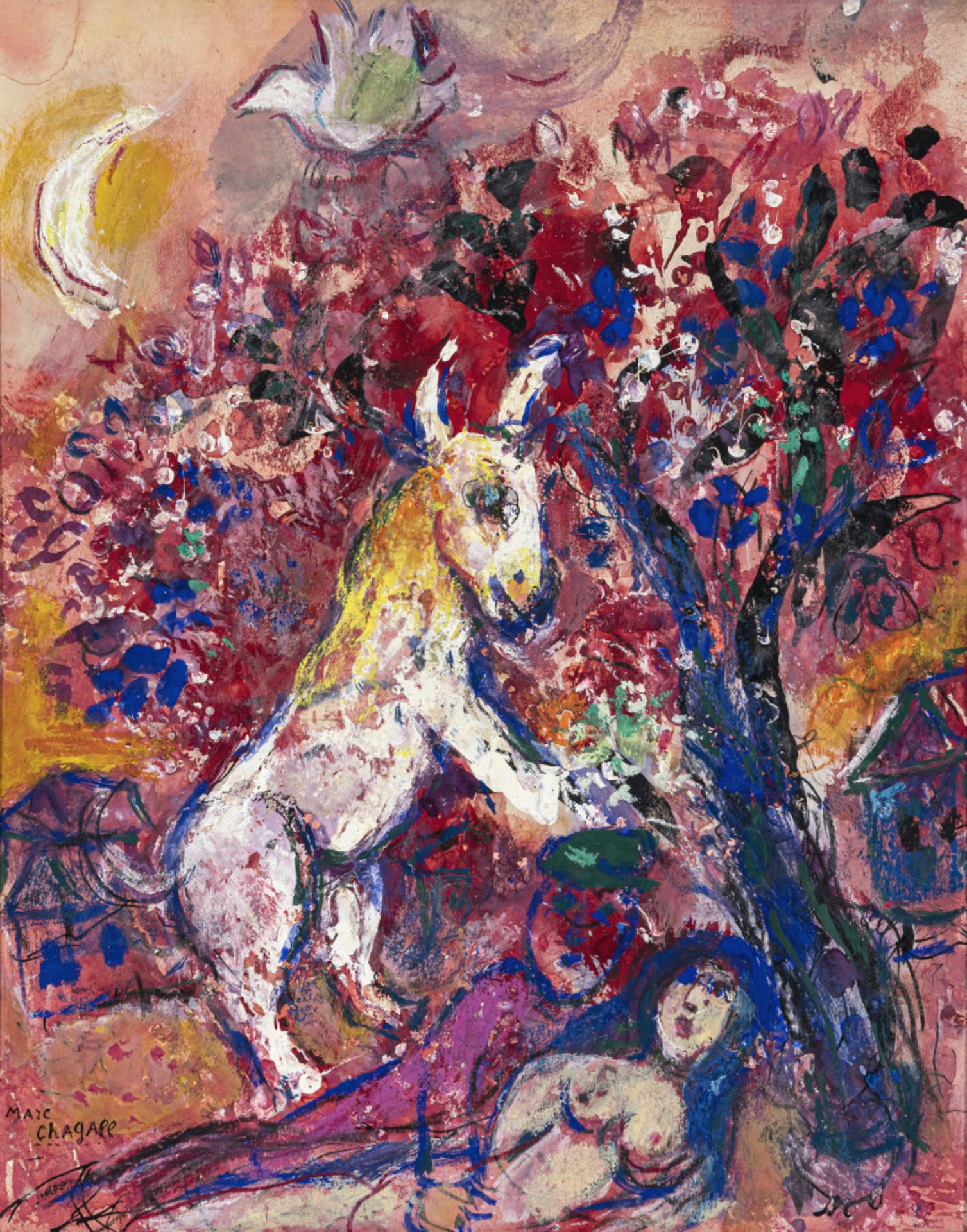 Marc Chagall - Les fiancés au pied de larbre. (The betrothed at the foot of the tree). 1956-1960