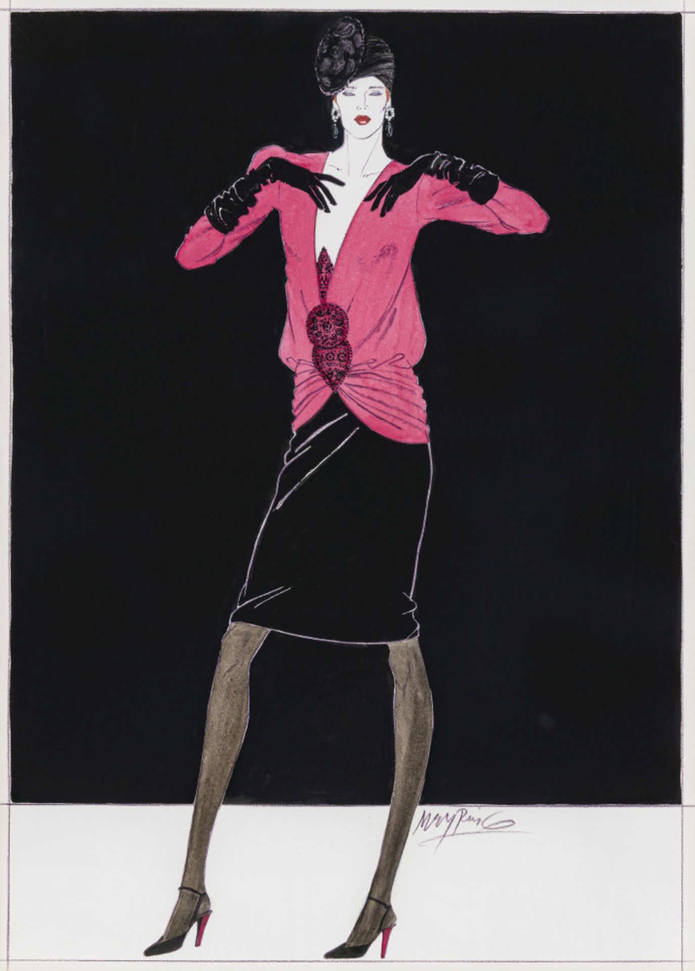 Michael Meyring - Zwei Modezeichnungen / Pariser Couture. 1990er Jahre - Bild 3 aus 3