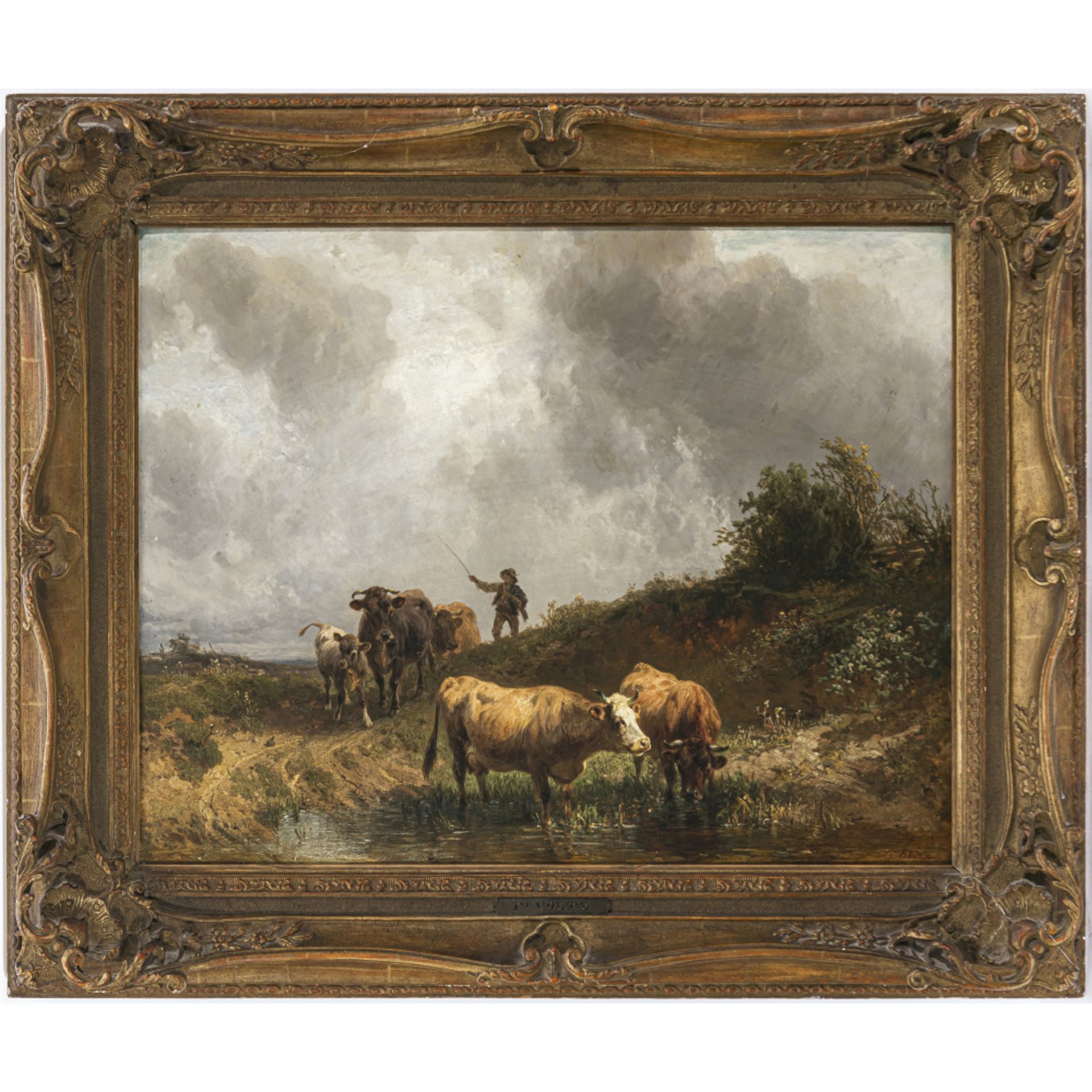 Johann Friedrich Voltz - Shepherd boy with cows at the water pond - Image 2 of 2