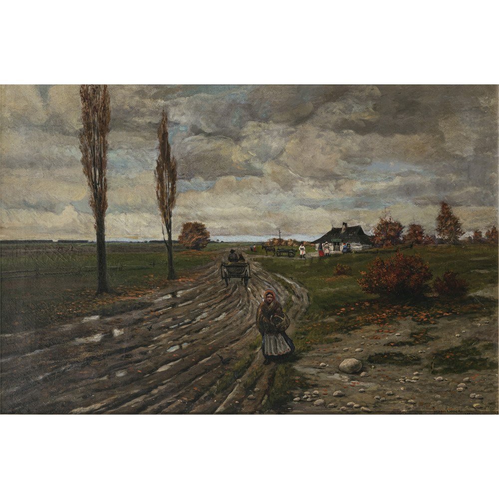Józef Rapacki, zugeschrieben - Autumnal country road with cart and figures