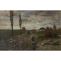 Józef Rapacki, zugeschrieben - Autumnal country road with cart and figures