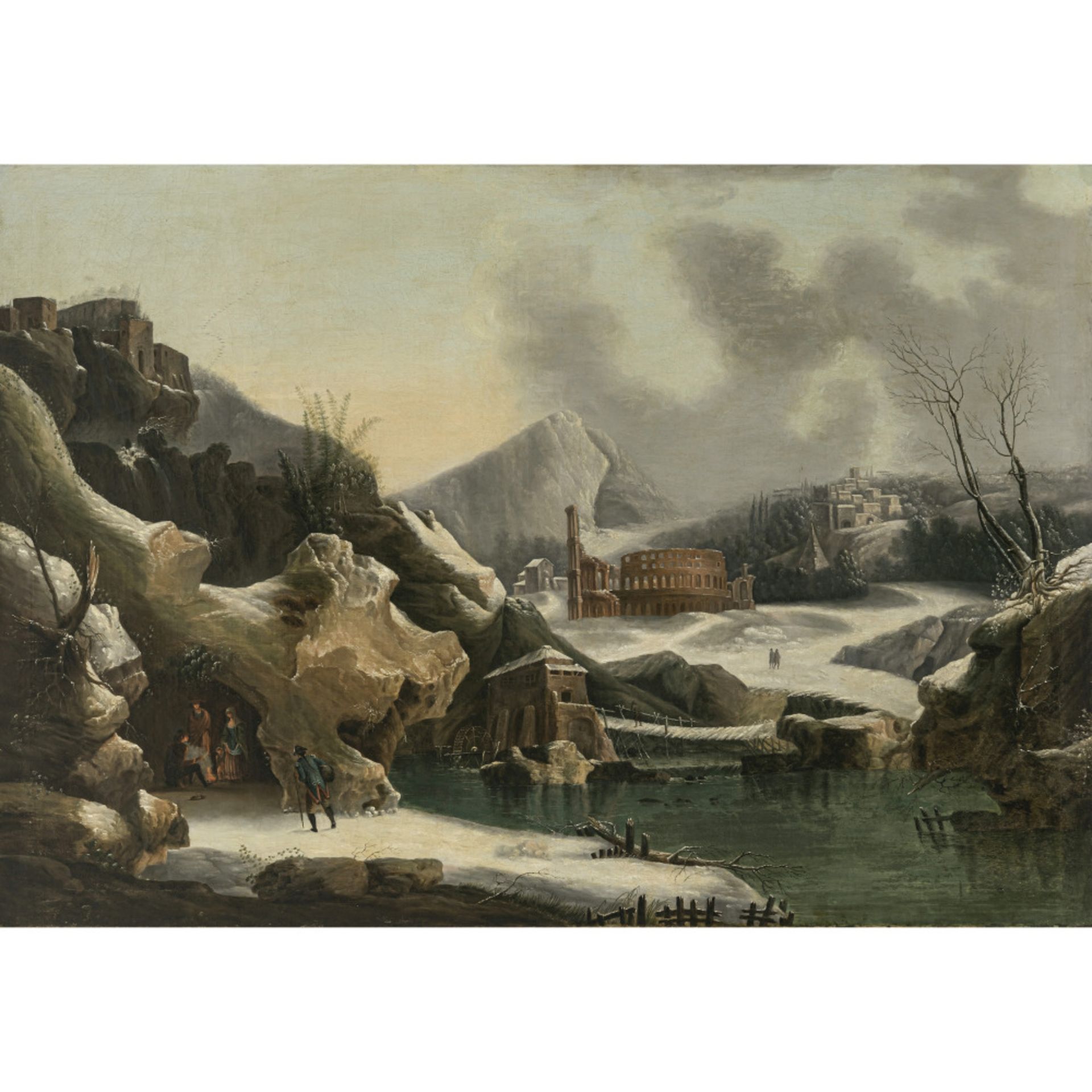 Francesco Foschi, zugeschrieben - Fantastical winter mountain landscape with ancient ruins