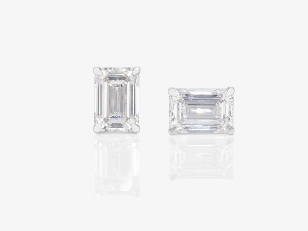 A pair of stud earrings decorated with LAB GROWN diamonds in a puristic emerald cut - Belgium, ANTWE - Image 2 of 2