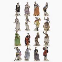 Komplette Serie von 16 Figuren der Commedia dellArte - Nymphenburg, nach Modell von F. A. Bustelli