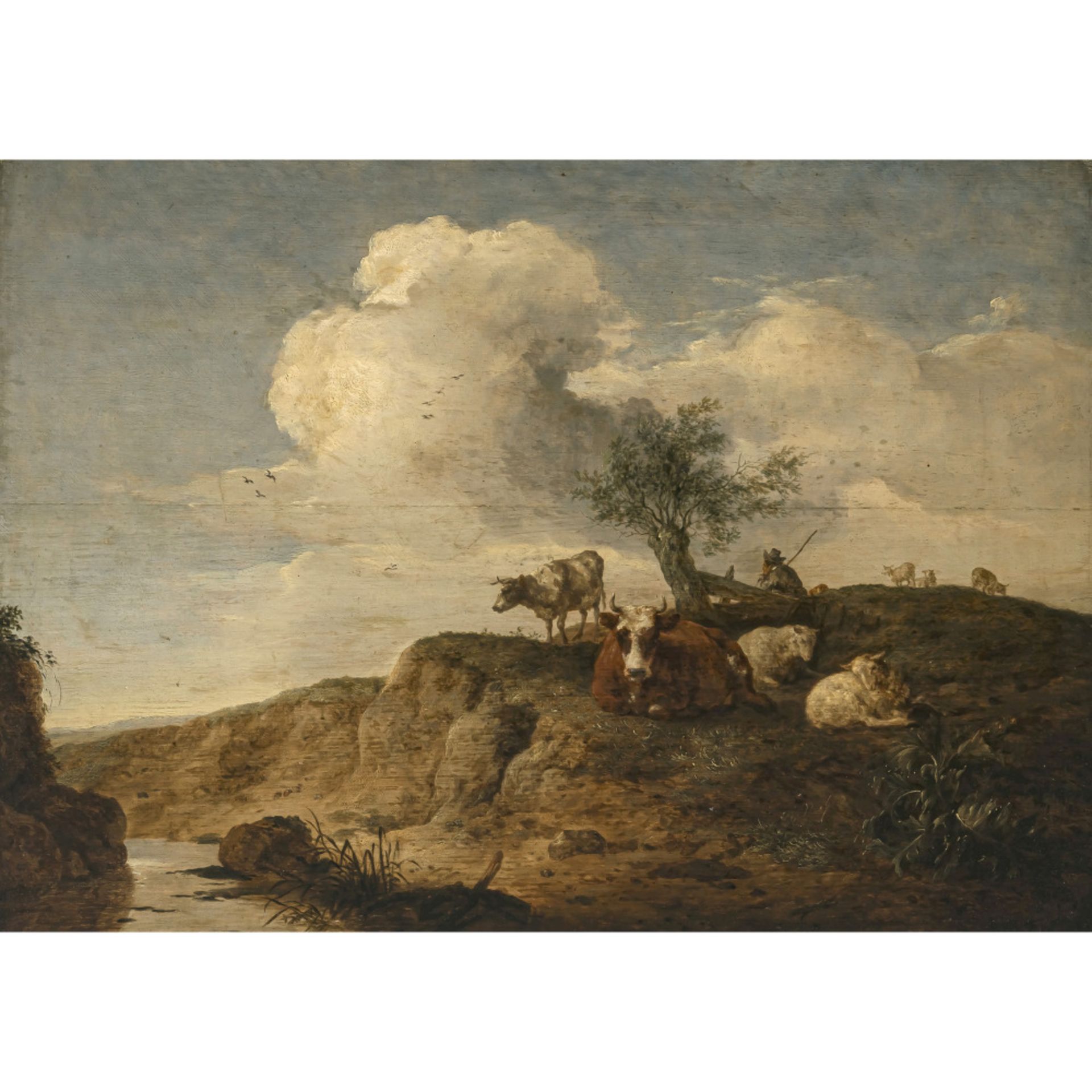 Pierre Louis de La Rive (Larive-Godefroy), zugeschrieben - Hirte mit Vieh in Uferlandschaft