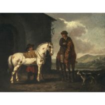 A. Cuyp (Aelbert Jacobsz. Cuyp, 1620 Dordrecht - 1691 ebenda, ?) 17. Jh. - Zwei Reiter mit Hund vor