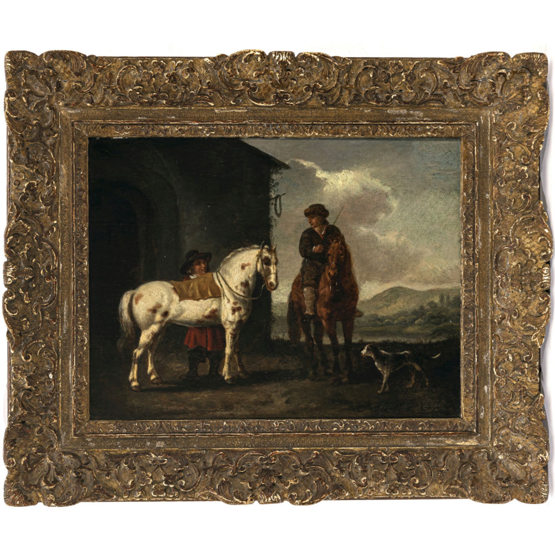 A. Cuyp (Aelbert Jacobsz. Cuyp, 1620 Dordrecht - 1691 ebenda, ?) 17th century - Two riders with a do - Image 2 of 2