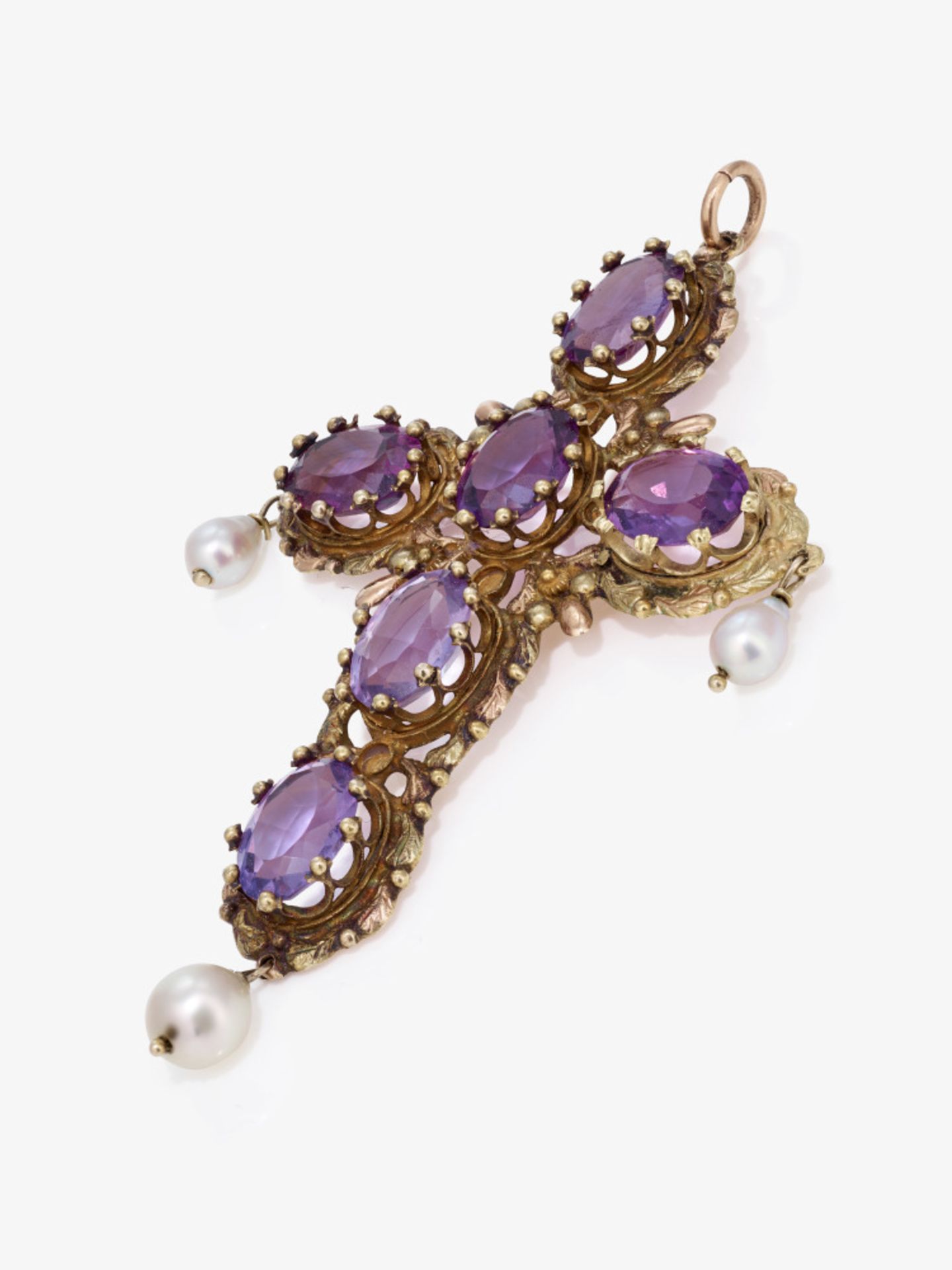 A cross pendant with amethysts and cultured pearls - Probably Germany or Austria, circa 1840 - Image 2 of 2