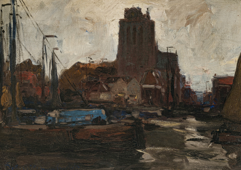 Hans von Bartels - The port of Dordrecht with the Grote Kerk