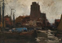 Hans von Bartels - Der Hafen von Dordrecht mit der Grote Kerk