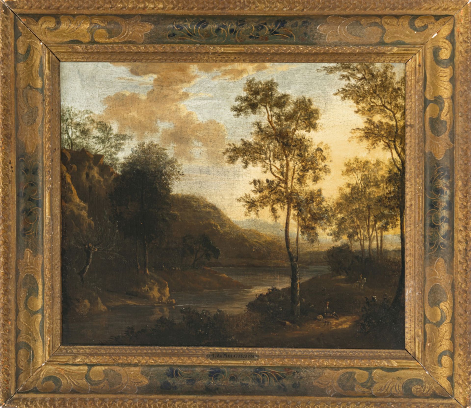 Niederlande 17th / 18th century - Tree-lined shore landscape with figures - Image 2 of 2