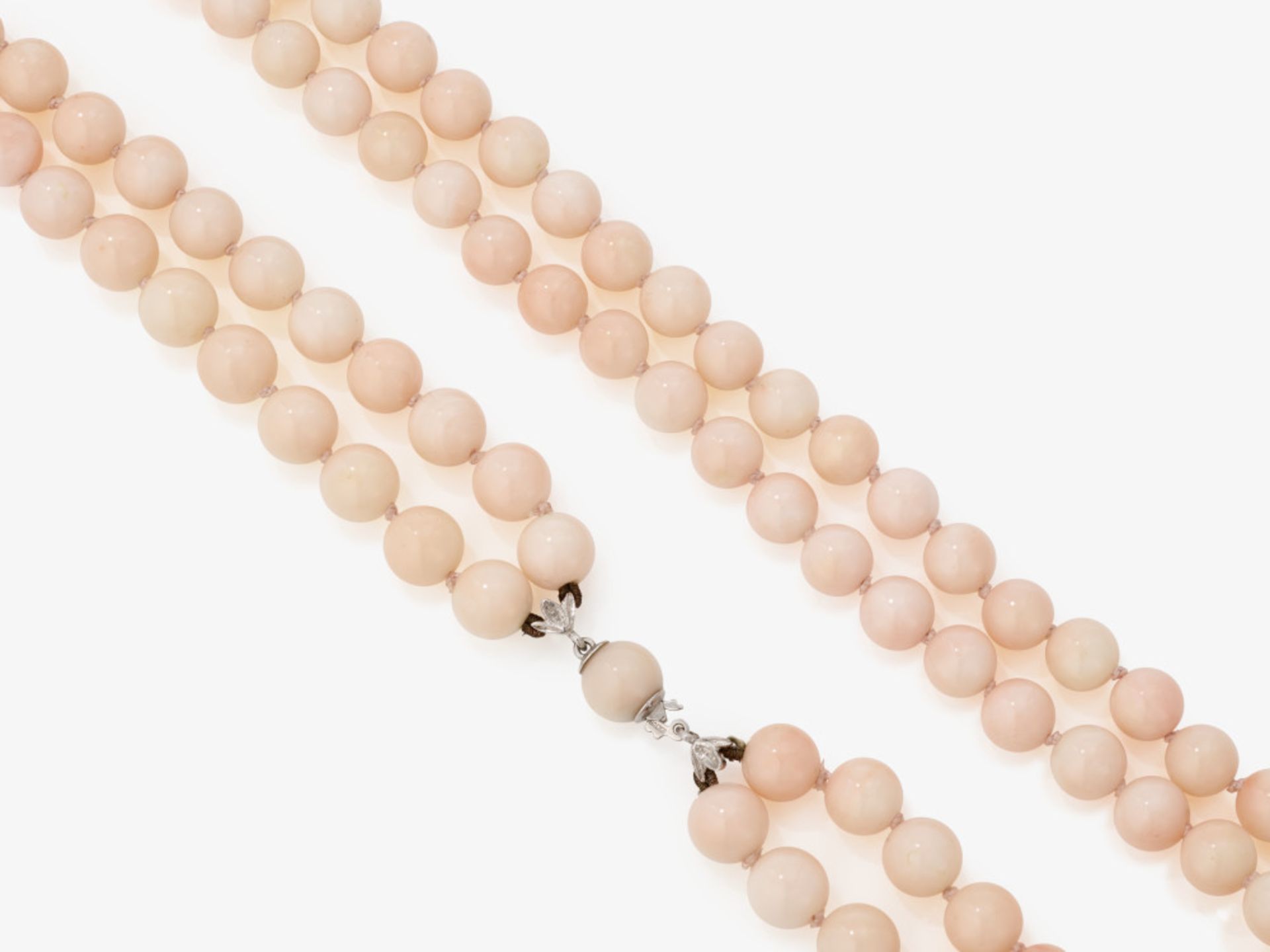 A two-strand angel skin bead necklace consisting of high-quality Mediterranean angel skin corals - G