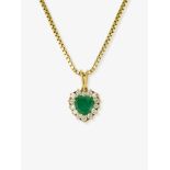 An emerald and brilliant-cut diamond pendant with a fine Venetian necklace