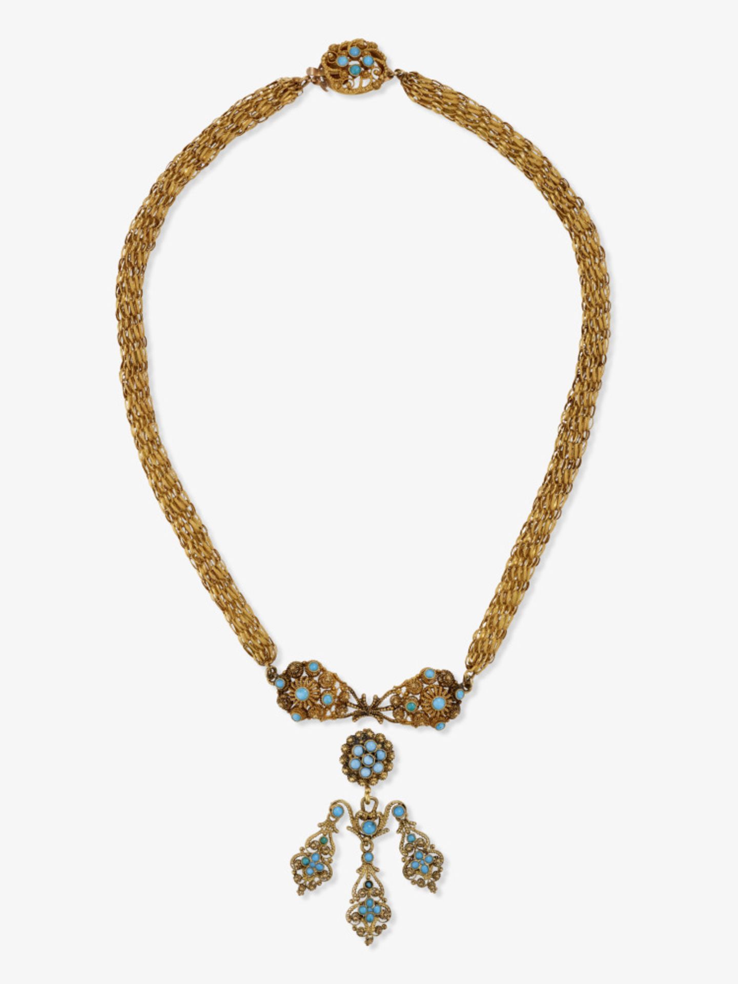 Collier mit Türkisen - Collier: Wohl Frankreich, Anhänger: Wohl Deutschland, um 1820-1830 - Bild 2 aus 2