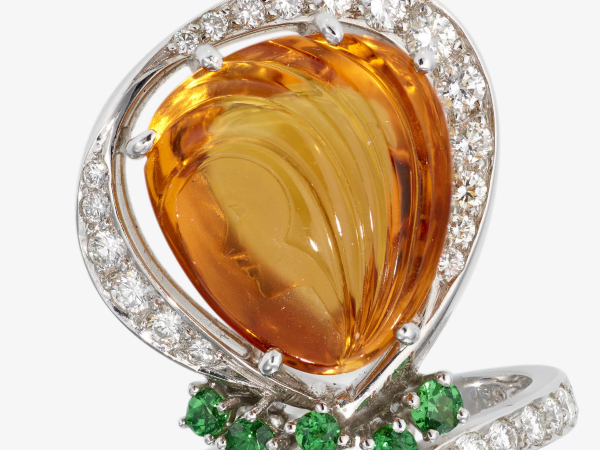A ring with a cut citrine, brilliant-cut diamonds and demantoids - Nuremberg, Juwelier SCHOTT - Image 3 of 3