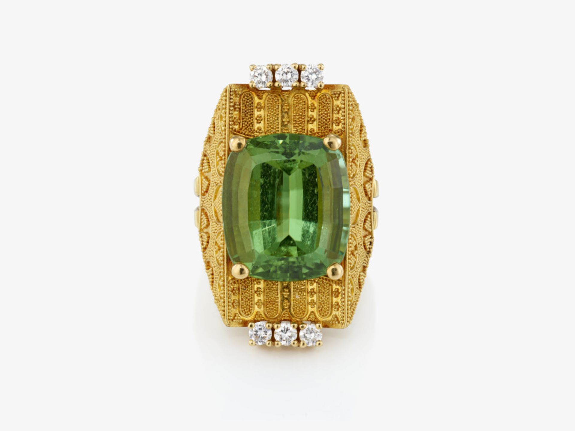 A ring with green tourmaline and brilliant-cut diamonds - Nuremberg, Juwelier SCHOTT - Image 2 of 2