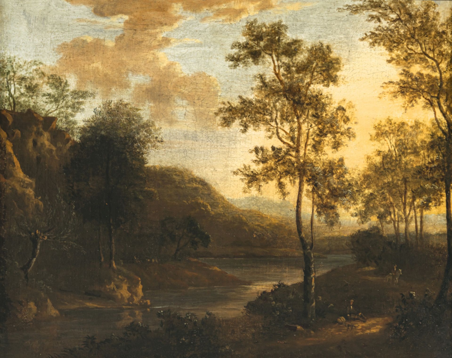 Niederlande 17th / 18th century - Tree-lined shore landscape with figures