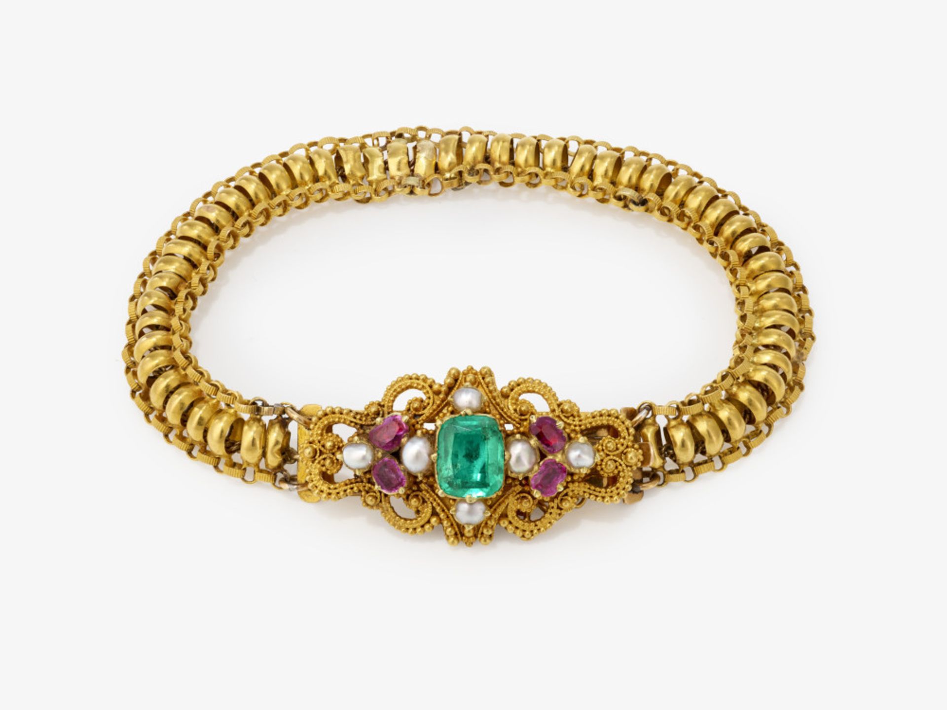 Armband mit schönem Smaragd, Rubinen und Perlen - Wohl Frankreich, um 1830