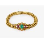 A bracelet with beautiful emerald, rubies and pearls - Probably France, circa 1830