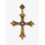 A cross pendant with diamonds and a ruby - France, circa 1830-1840