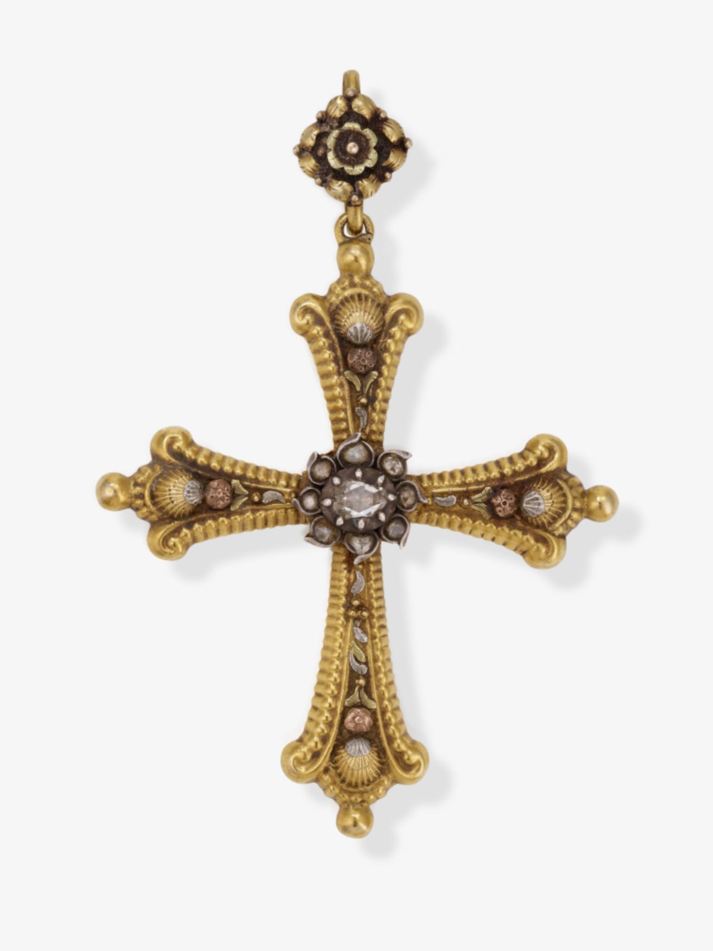 A cross pendant with diamonds and a ruby - France, circa 1830-1840