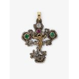 A rare cross pendant with the Body of Christ and flower tendrils - Probably Spain, circa 1740-1750