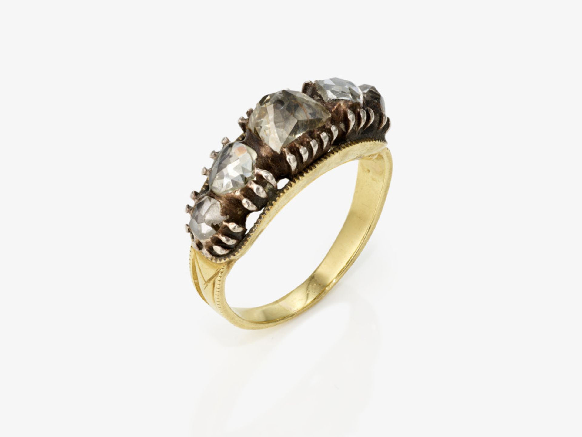 A Rivière ring with five diamonds - Setting: 1930s, the diamonds were cut in the 17th and 18th centu