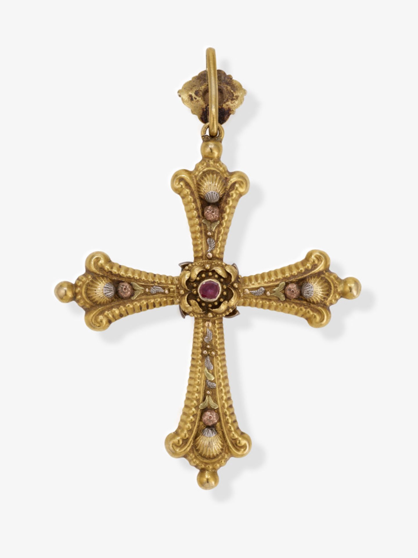 A cross pendant with diamonds and a ruby - France, circa 1830-1840 - Image 2 of 3
