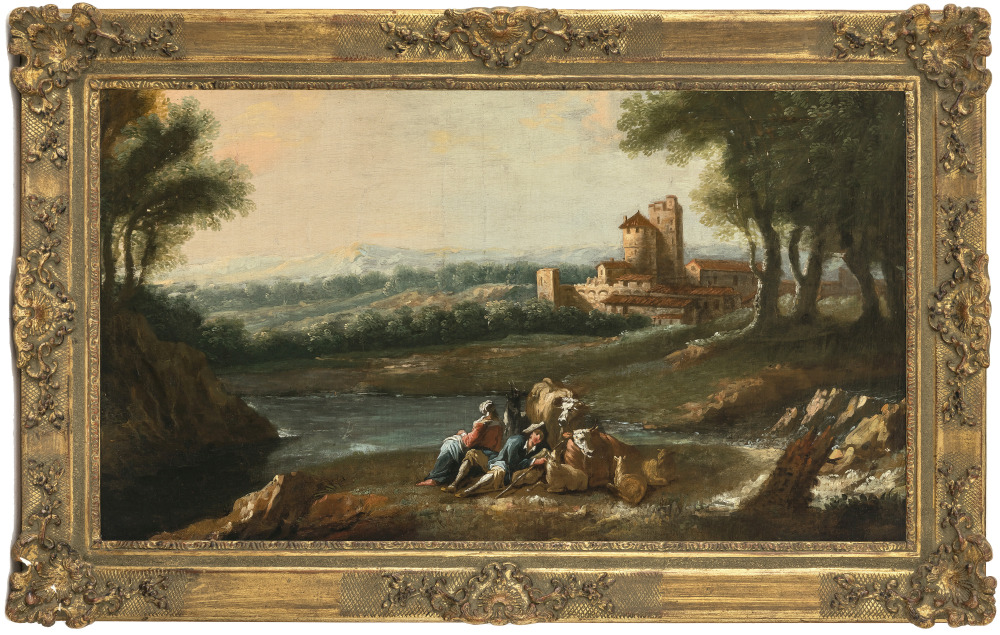 Italien 17th/18th century - Landscape with resting herders and architecture - Image 2 of 2