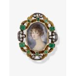 A commemorative brooch/necklace clasp with a miniature of Friederike von Waldenburg - Germany, dated
