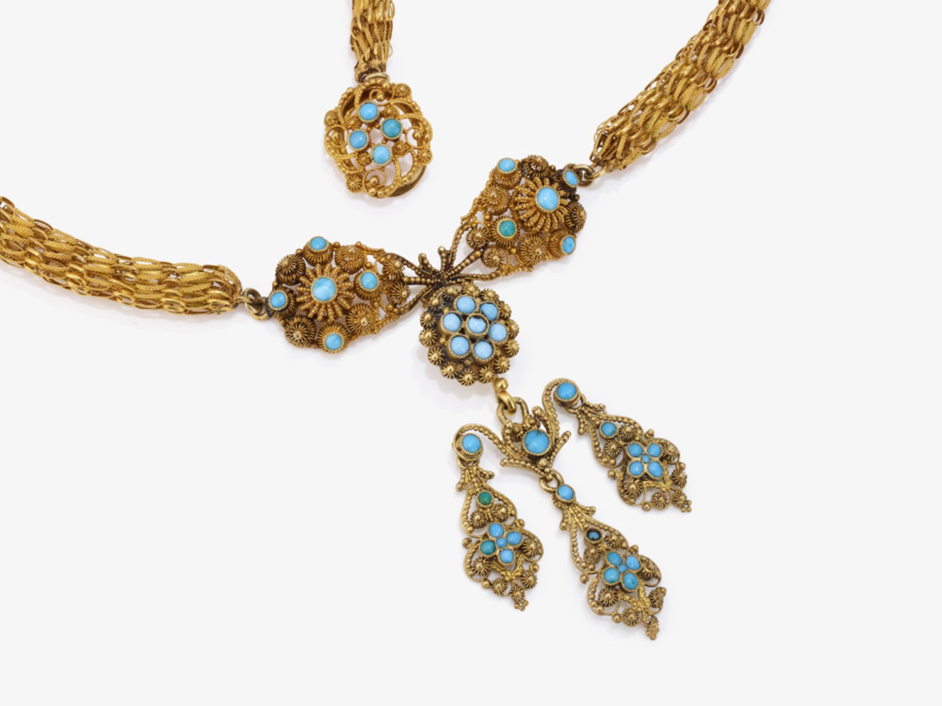 A necklace with turquoise - Necklace: probably France, pendant: probably Germany, circa 1820-1830