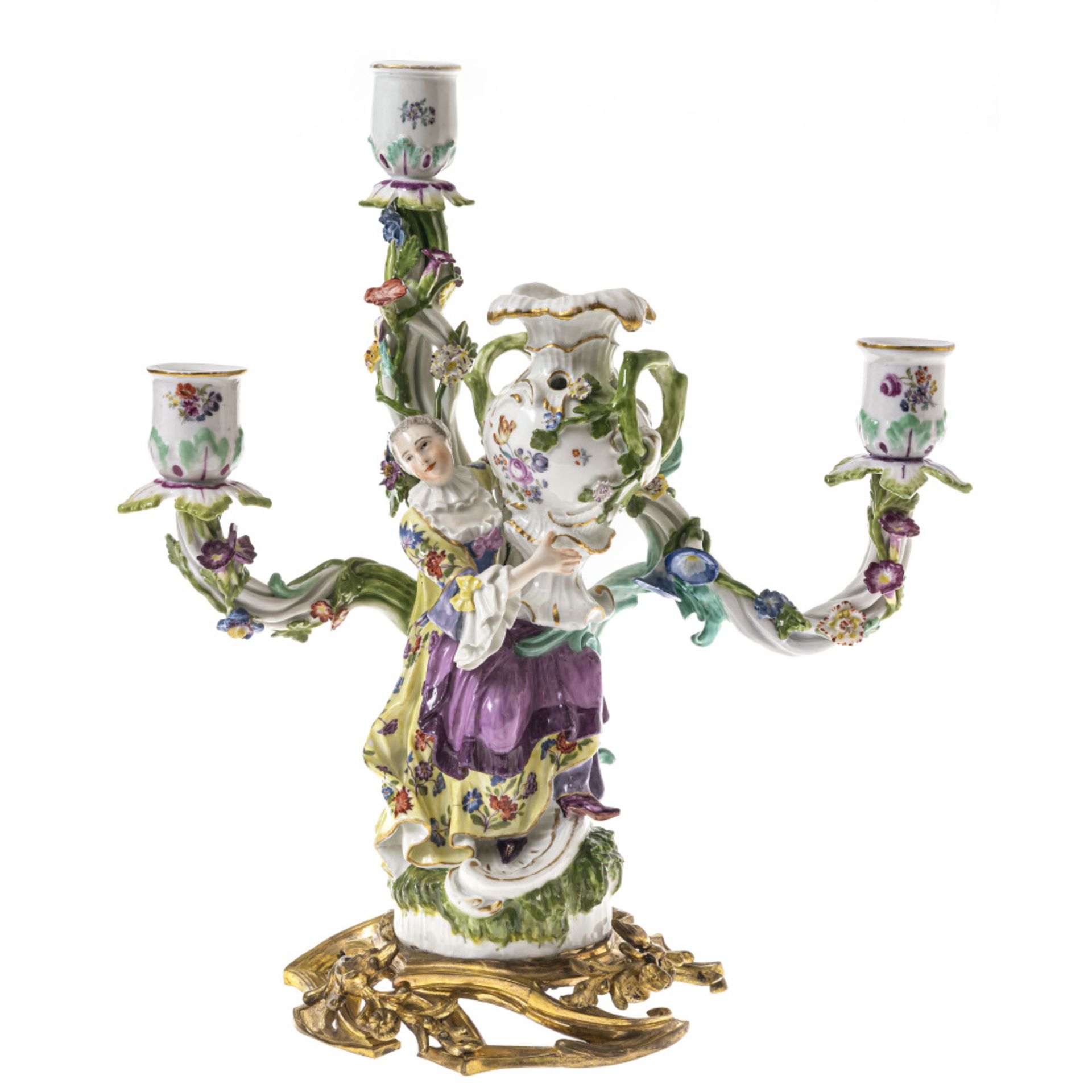 A three-light figural chandelier - Meissen, mid-18th century