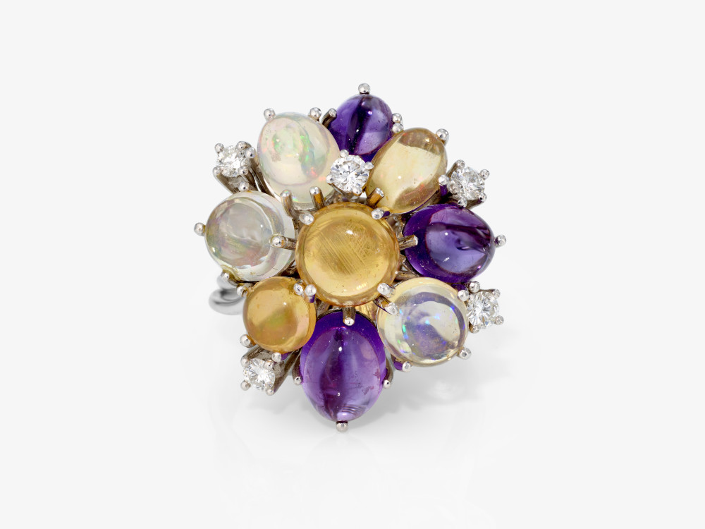 A ring with crystal opals, amethysts and brilliant-cut diamonds - Image 2 of 2