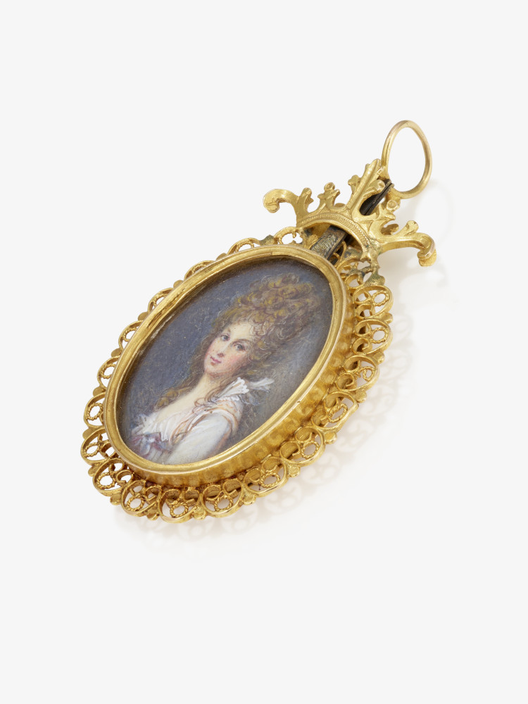 A locket with a portrait miniature, half-length portrait of a young lady - England, circa 1780-1790 - Image 3 of 3