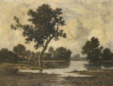 Léon Richet - Uferlandschaft mit Bäuerin