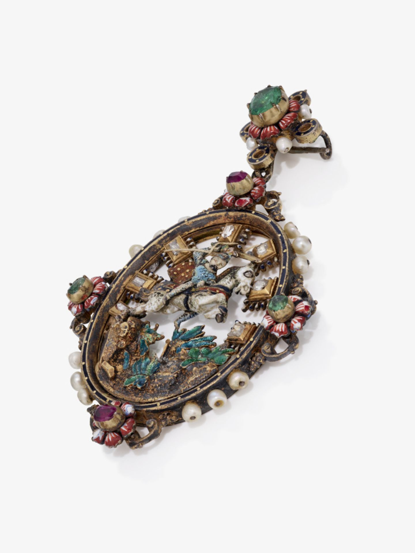 A pendant/brooch with a sculptural representation of Saint George - Germany, circa 1870 - Image 2 of 4