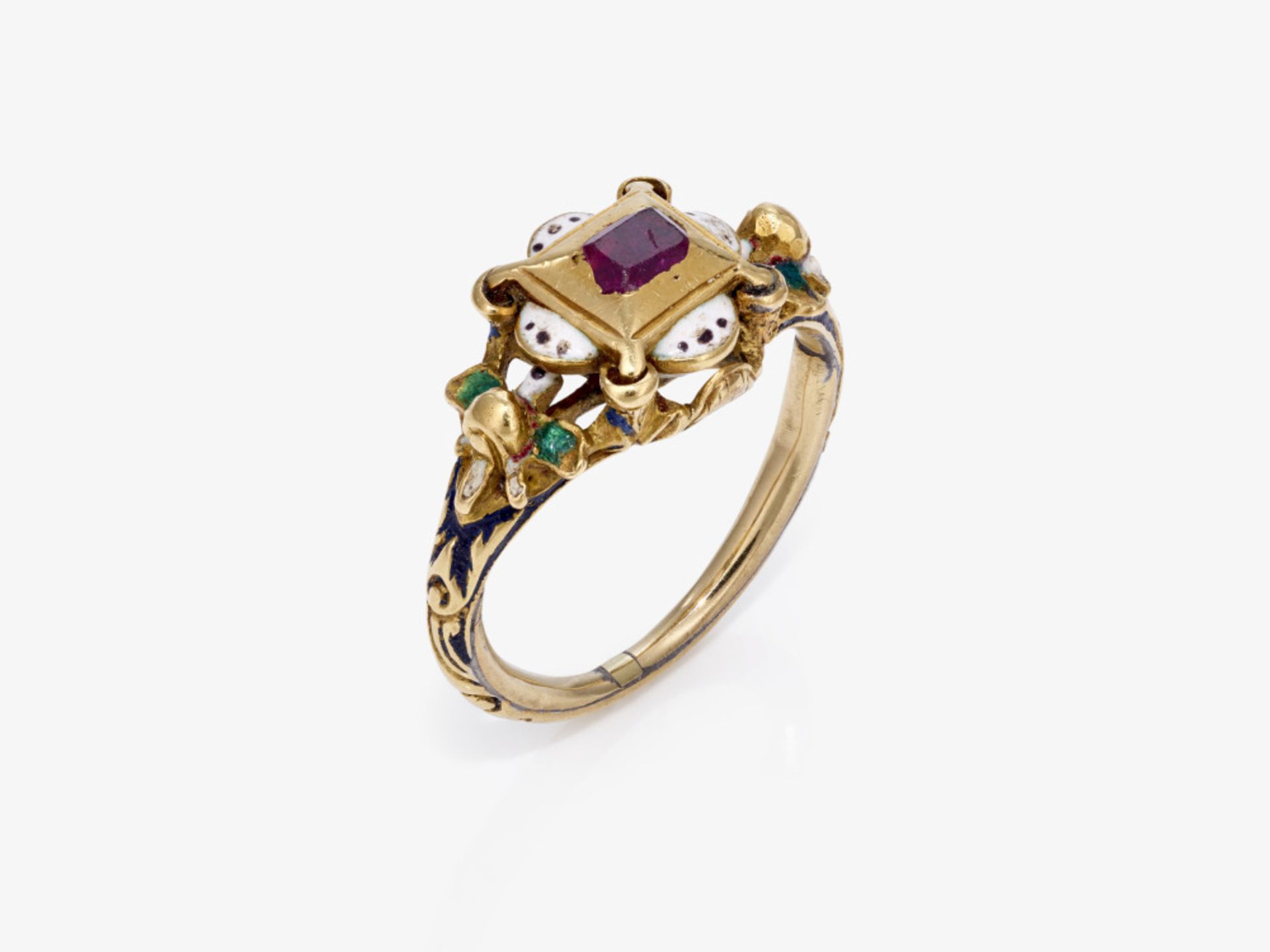 A ring with a ruby and enamel - Germany, circa 1880
