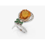 A ring with a cut citrine, brilliant-cut diamonds and demantoids - Nuremberg, Juwelier SCHOTT