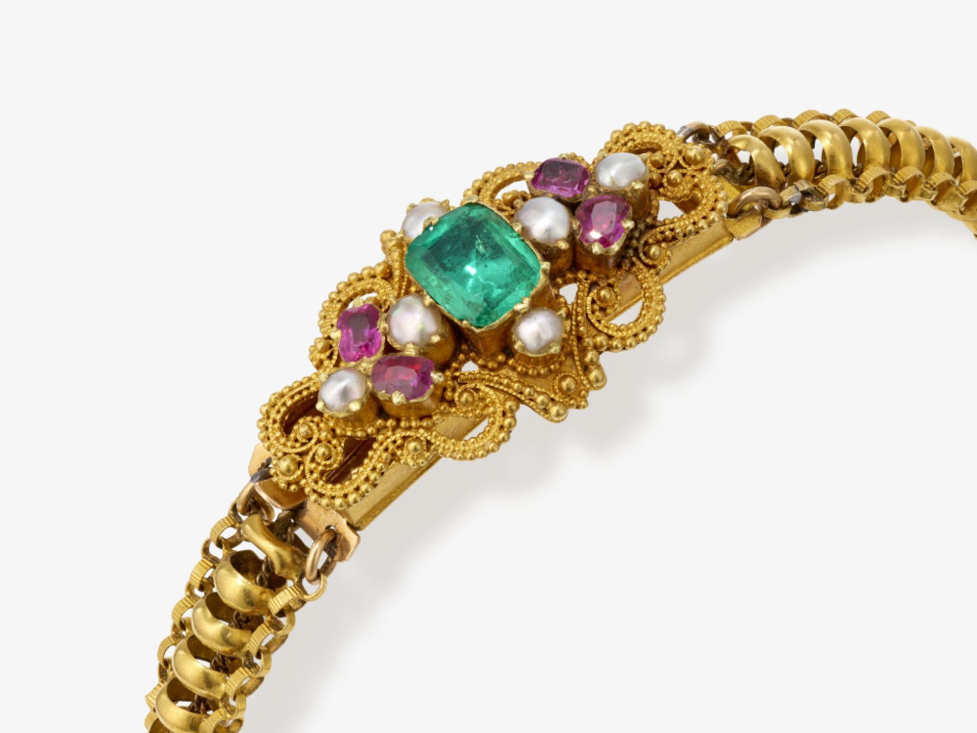 Armband mit schönem Smaragd, Rubinen und Perlen - Wohl Frankreich, um 1830 - Bild 2 aus 2