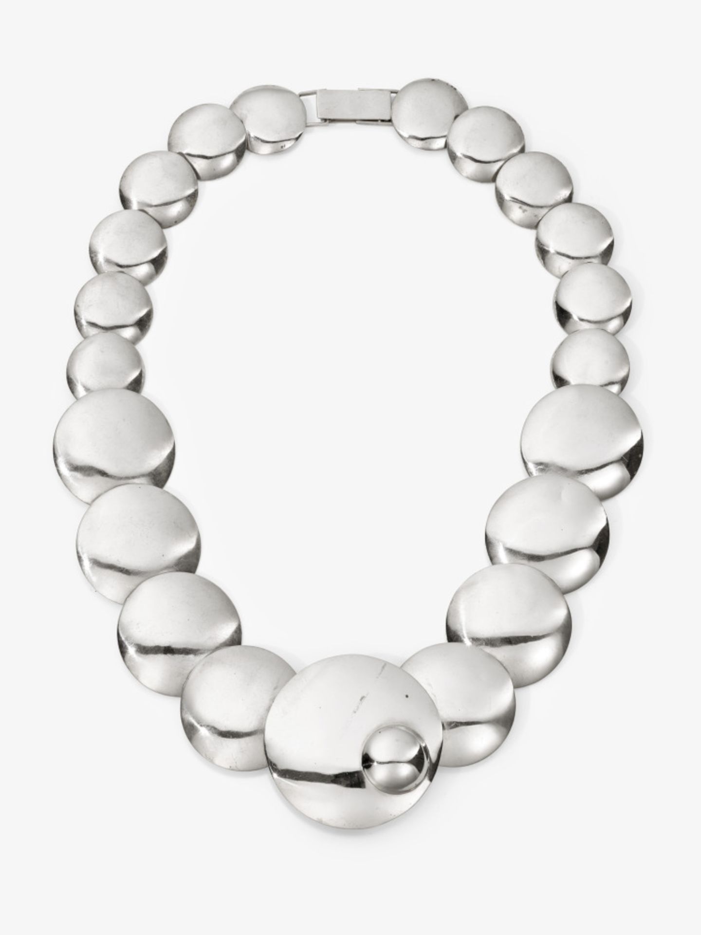 Chocker Collier aus hochglänzenden Kreisen in Sterling-Silber - Deutschland, vermutlich Berlin 1920e - Bild 2 aus 2