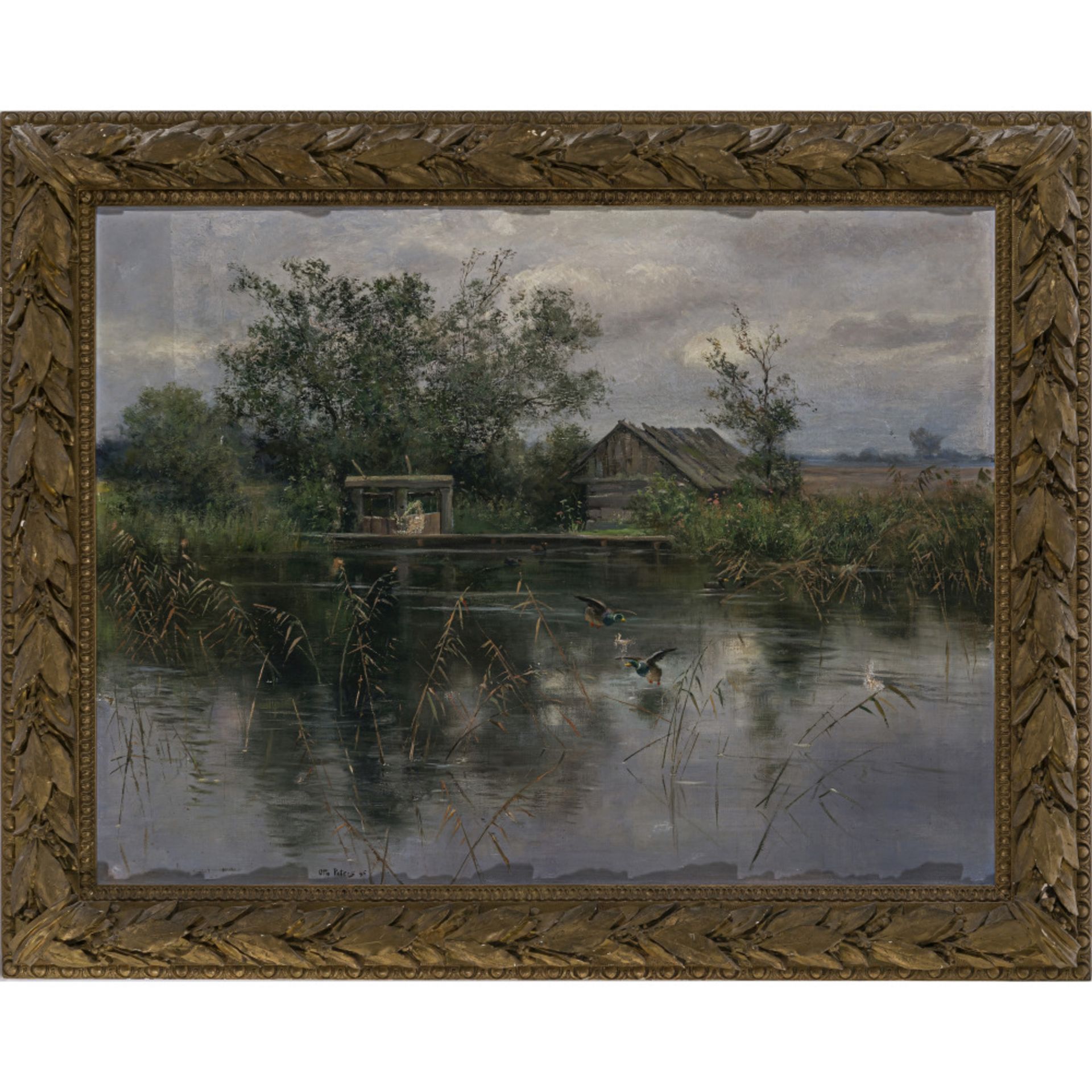 Otto Seraphim Peters - Pond landscape with ducks