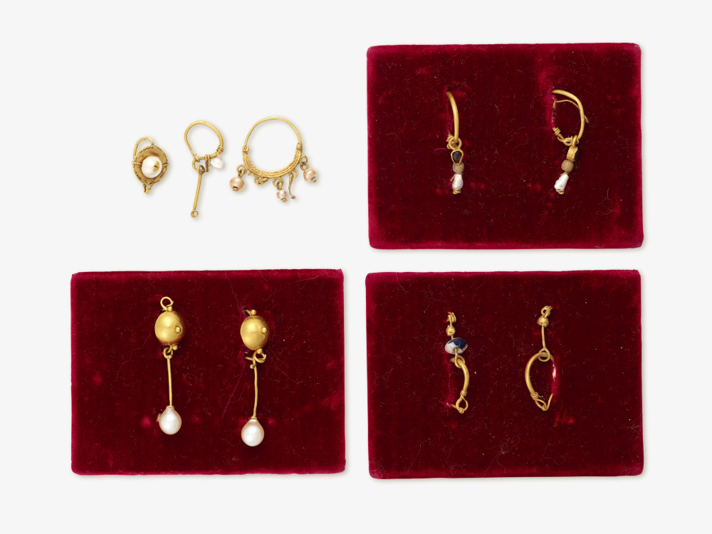 Three pair of earrings and three single earrings - Roman, 2nd - 3rd century AD