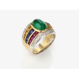 A band ring-like ring with emerald, sapphires and rubies