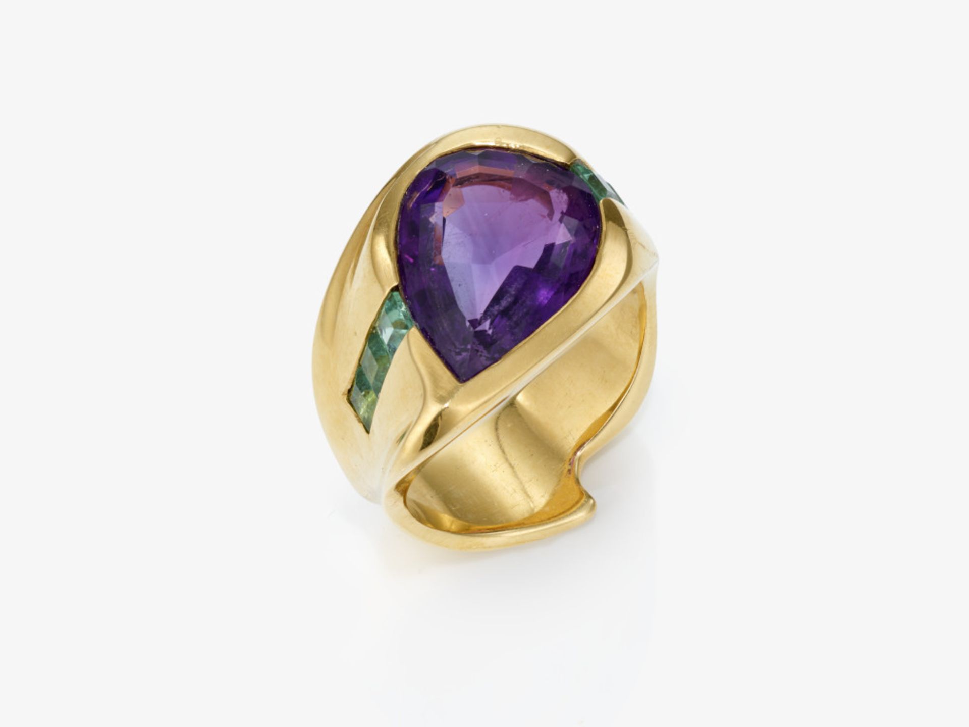 Ring mit Amethyst und grün-blauen Turmalinen - Bild 2 aus 3